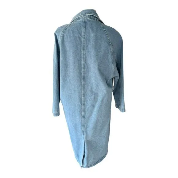 12th Tribe Womens Jean Denim Coat Jacket Double-Breasted Full Length Blue S