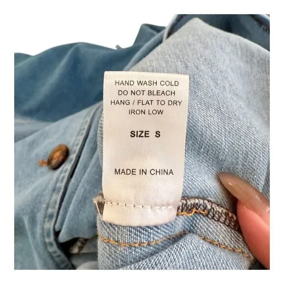 12th Tribe Womens Jean Denim Coat Jacket Double-Breasted Full Length Blue S