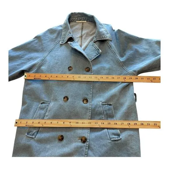 12th Tribe Womens Jean Denim Coat Jacket Double-Breasted Full Length Blue S