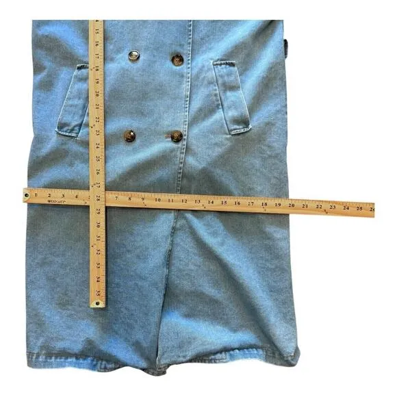 12th Tribe Womens Jean Denim Coat Jacket Double-Breasted Full Length Blue S