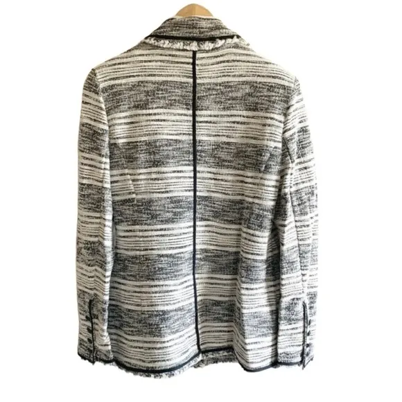 1.State NWT Double Breasted Fringe Tweed Jacket Blazer Black White Size 6