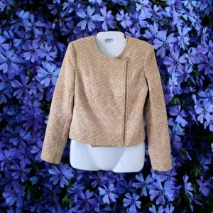 1.State | Women's Tan/White Chevron Moto Style Blazer Jacket (SIZE S)