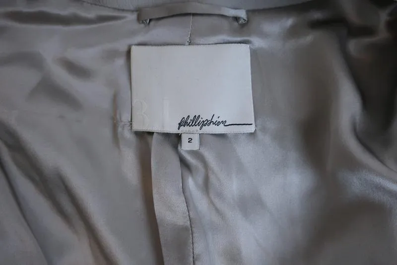 3.1 Phillip Lim Ruffle Leather Jacket Dove Gray Size 2 Double Breasted