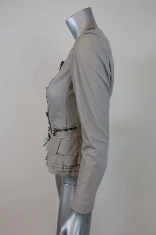 3.1 Phillip Lim Ruffle Leather Jacket Dove Gray Size 2 Double Breasted