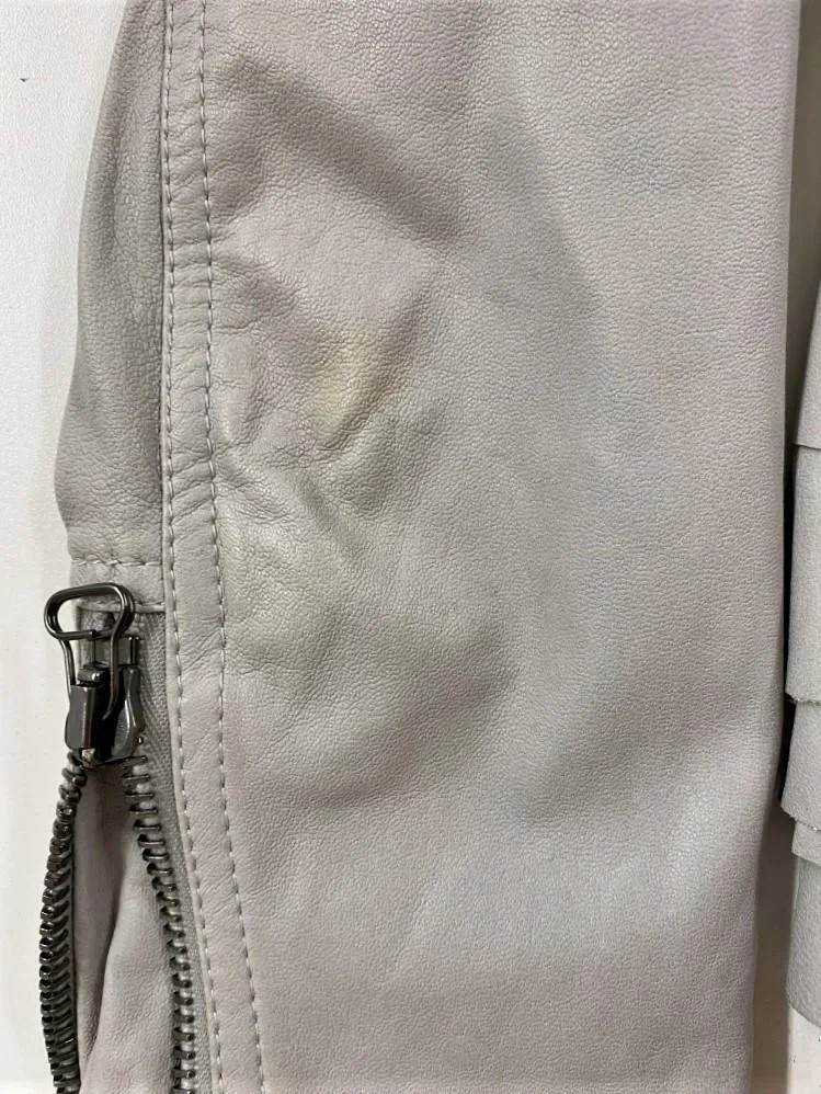 3.1 Phillip Lim Ruffle Leather Jacket Dove Gray Size 2 Double Breasted