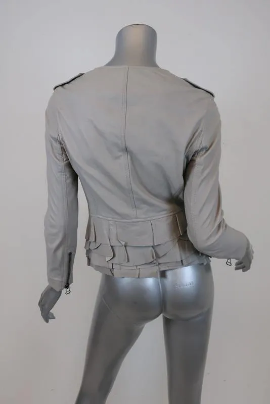 3.1 Phillip Lim Ruffle Leather Jacket Dove Gray Size 2 Double Breasted