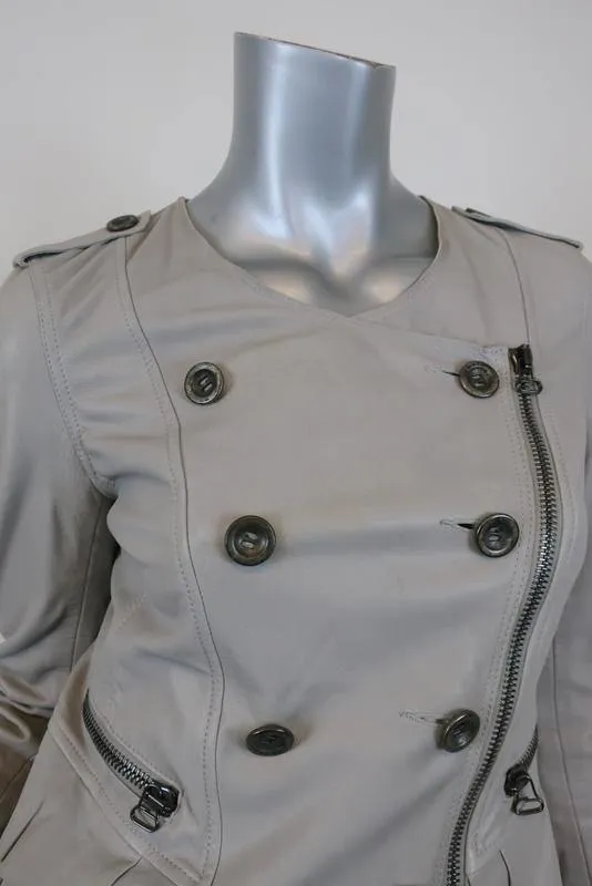3.1 Phillip Lim Ruffle Leather Jacket Dove Gray Size 2 Double Breasted