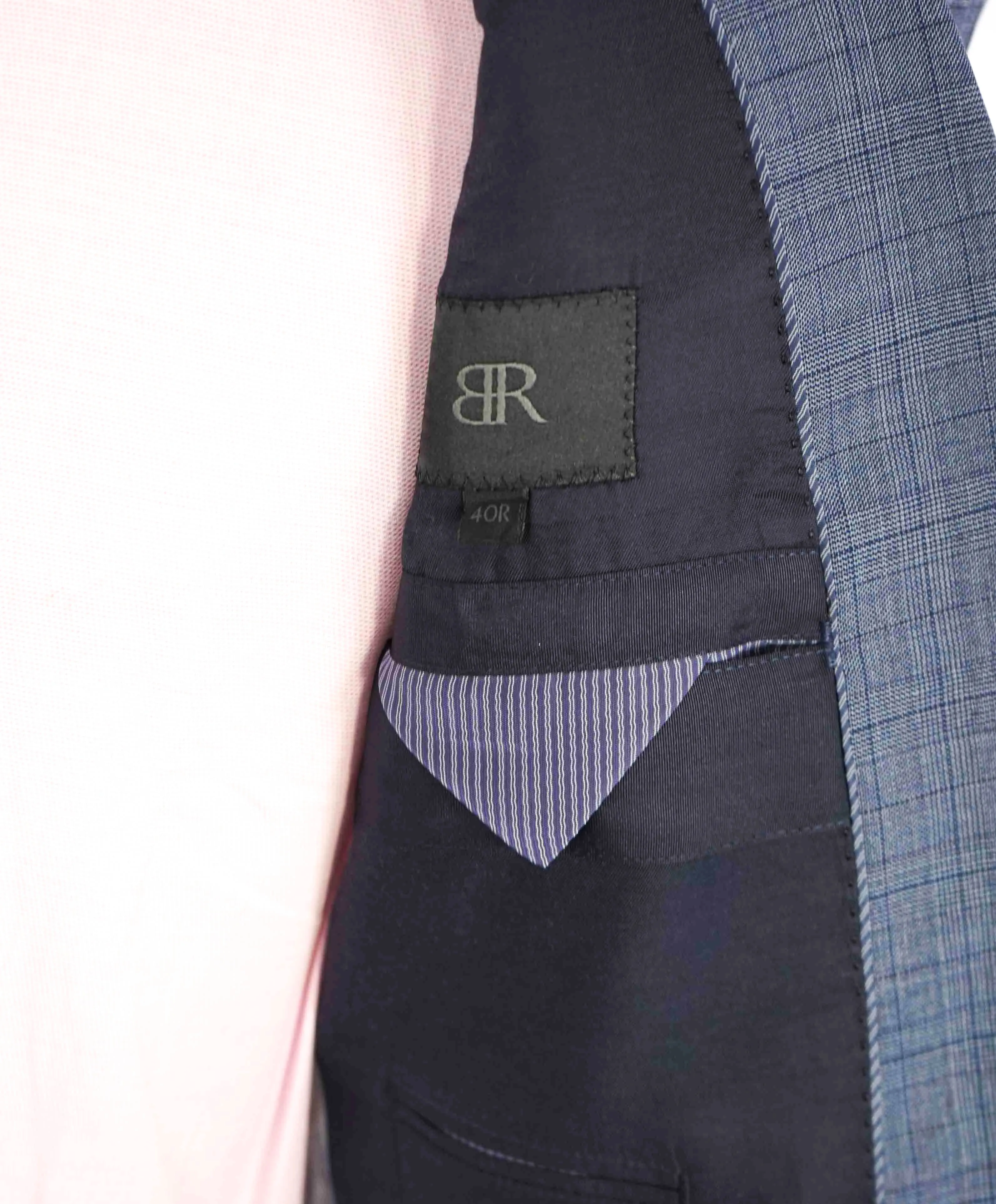 $595 BANANA REPUBLIC - *GUABELLO Fabric* Baby Blue Check Blazer - 40R (50EU)