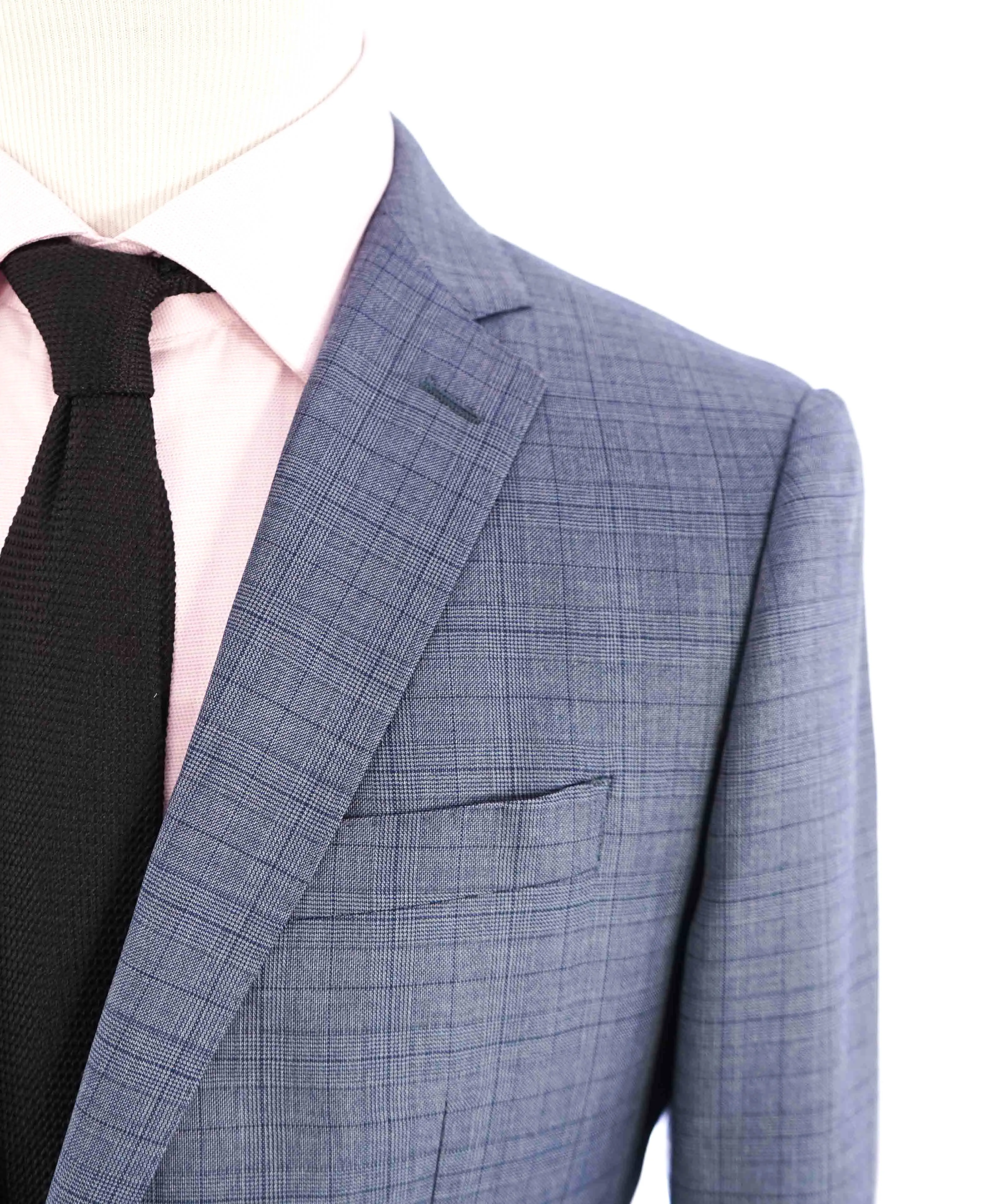$595 BANANA REPUBLIC - *GUABELLO Fabric* Baby Blue Check Blazer - 40R (50EU)