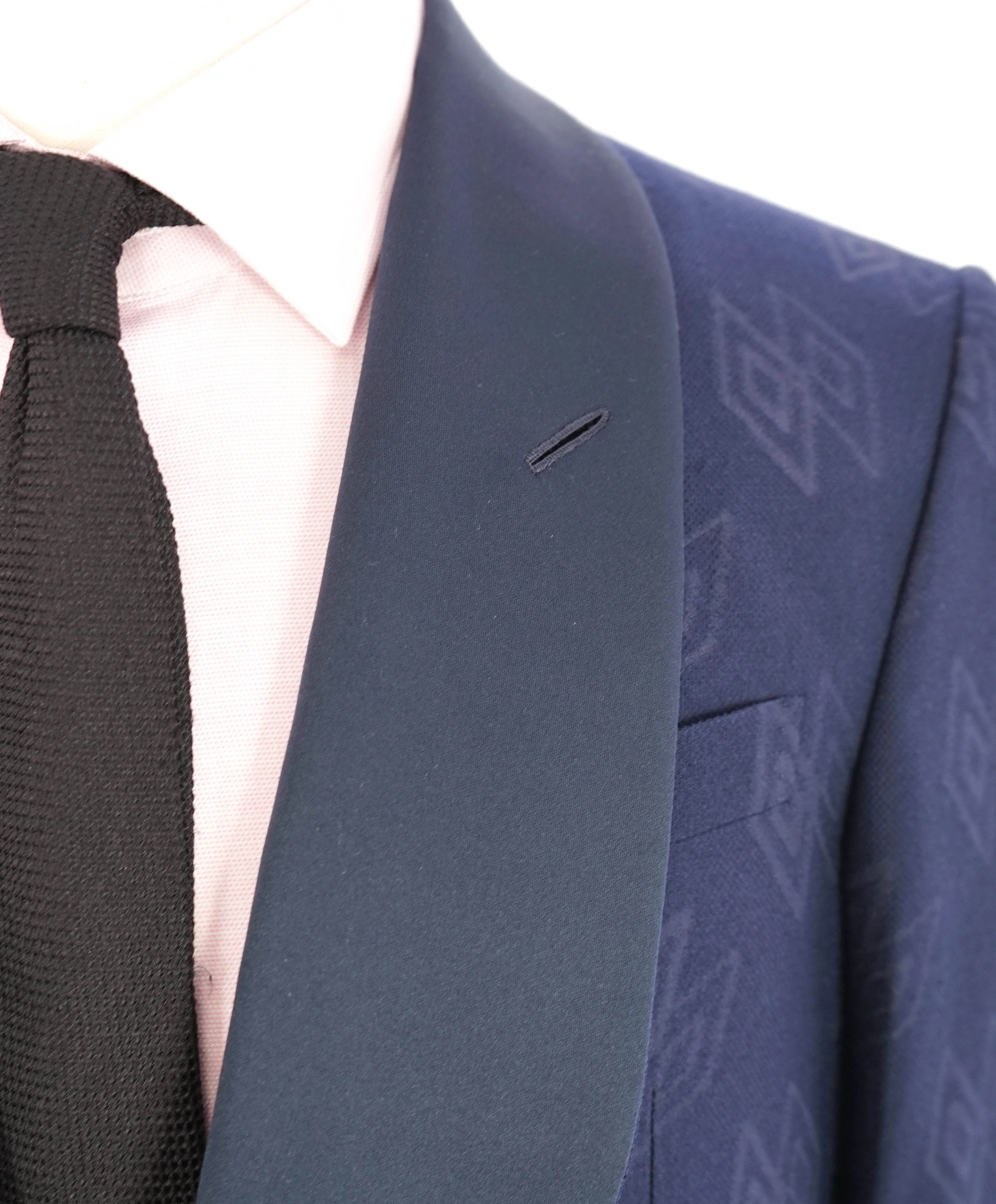 $5,995 RALPH LAUREN PURPLE LABEL - Blue Diamond-Jacquard Single-Breasted - 40R