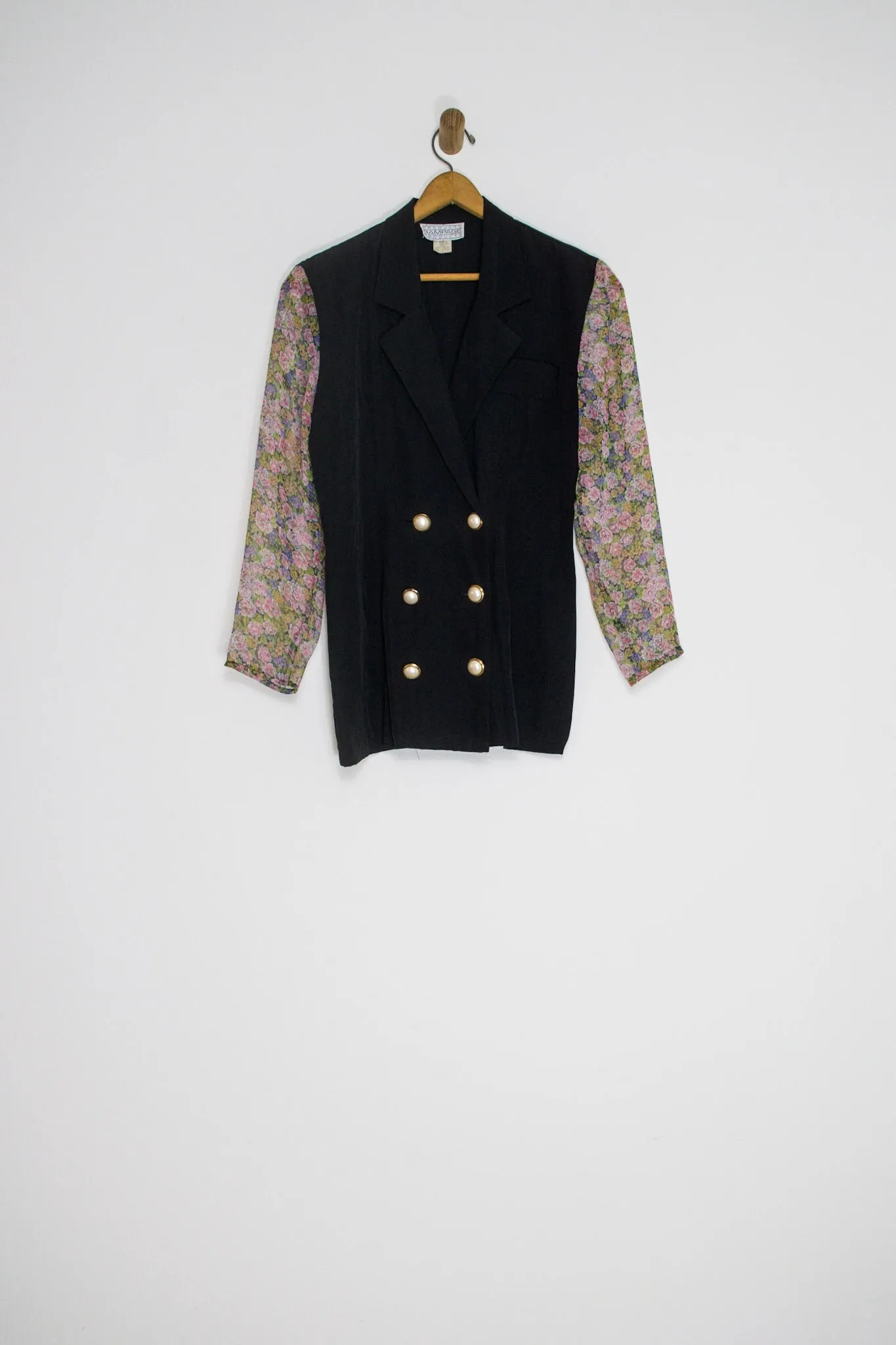 90's SHEER FLORAL SLEEVE BLAZER / MEDIUM