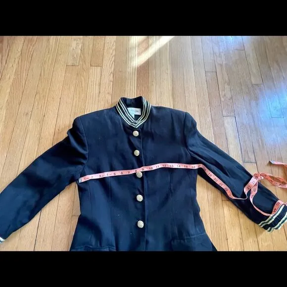 90s Vintage Military Style Jacket with Metallic Banded Collar
