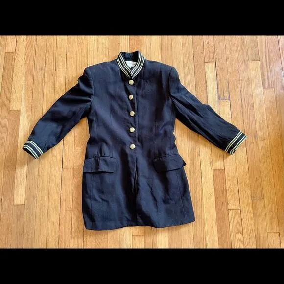 90s Vintage Military Style Jacket with Metallic Banded Collar