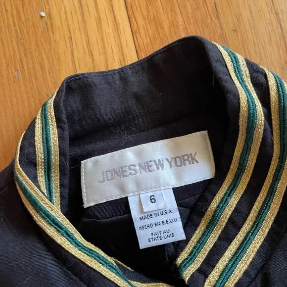 90s Vintage Military Style Jacket with Metallic Banded Collar