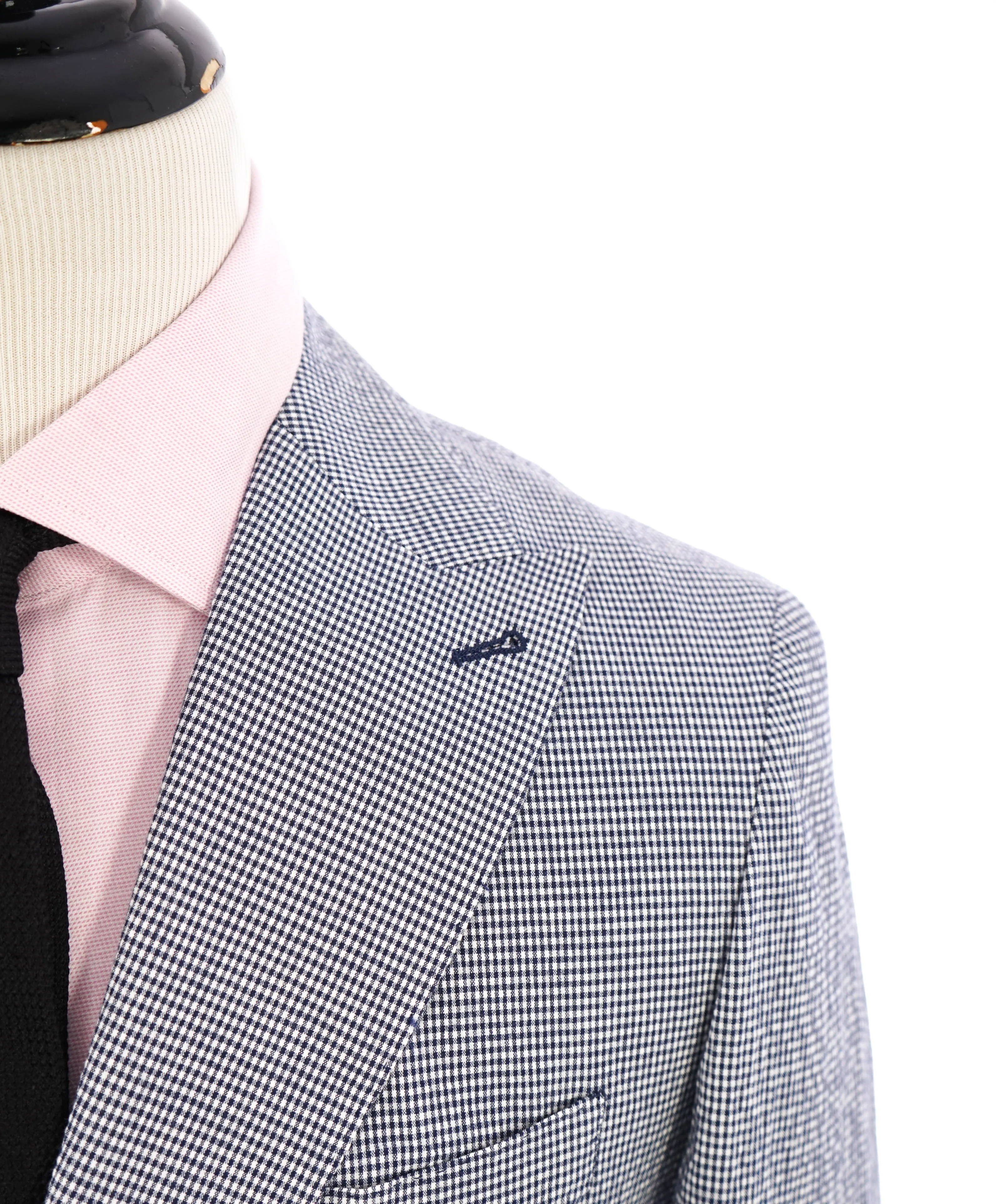 $995 ELEVENTY -SEERSUCKER Blue Gingham Check White Button Blazer- 48 (58EU)