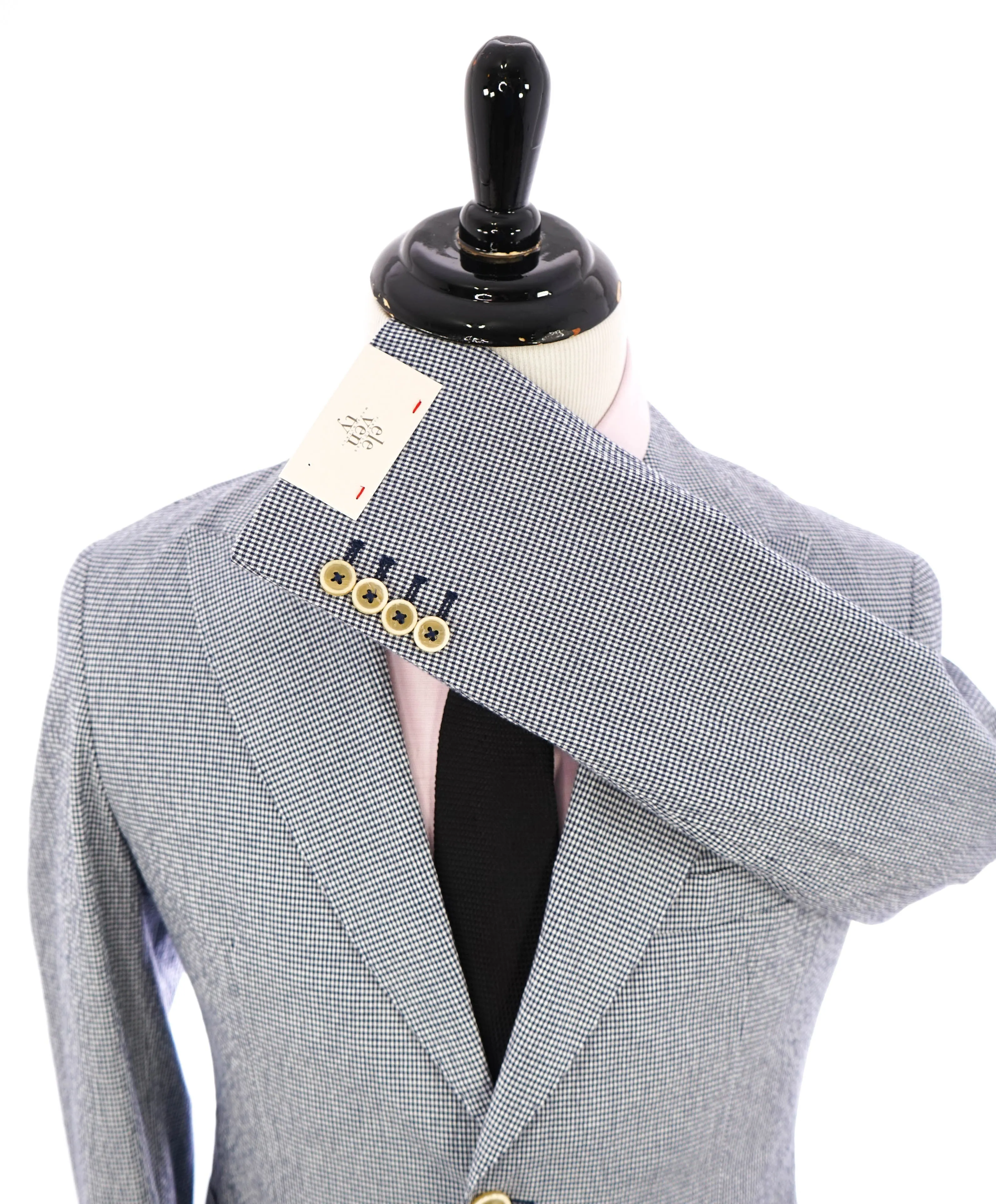 $995 ELEVENTY -SEERSUCKER Blue Gingham Check White Button Blazer- 48 (58EU)