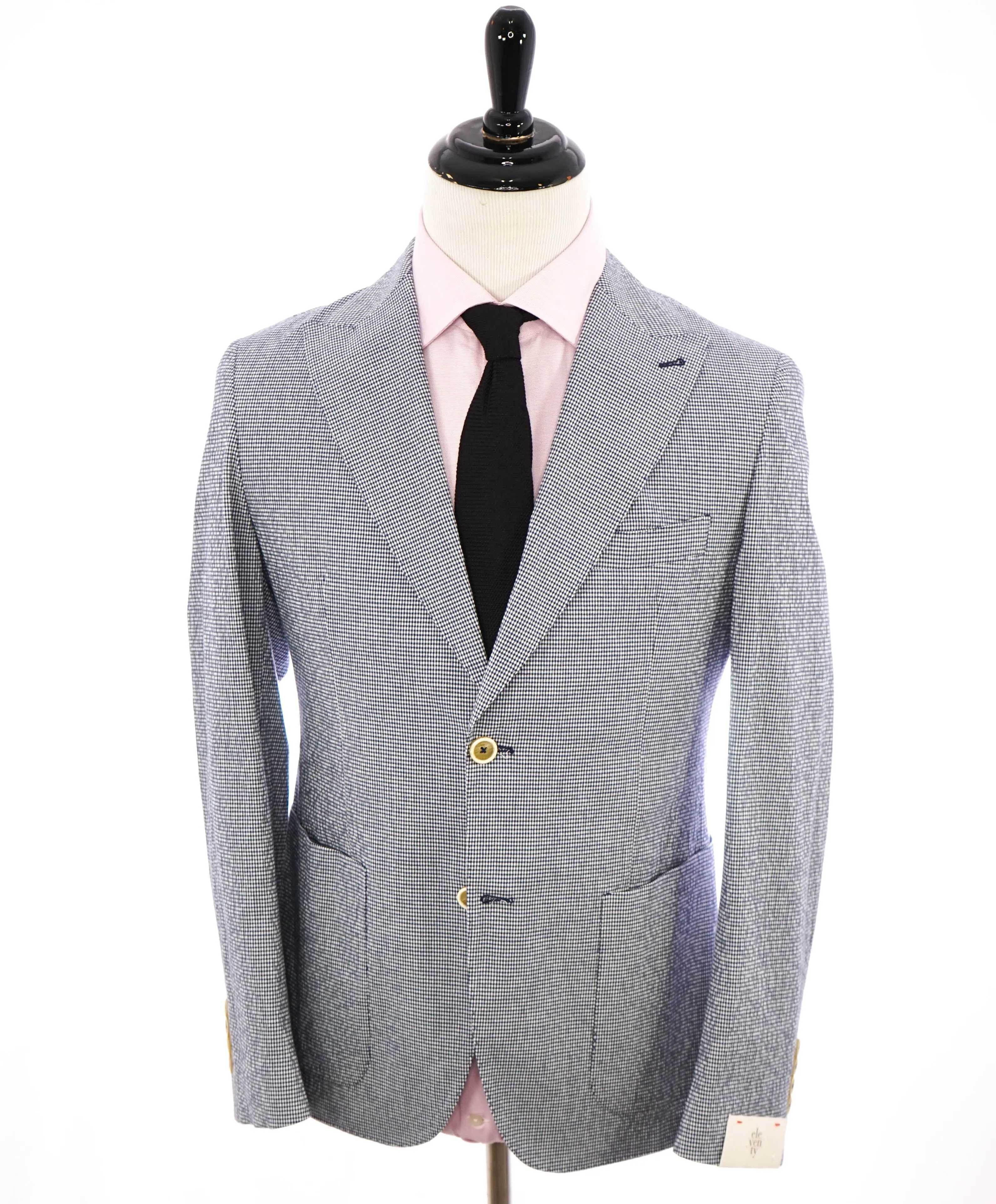 $995 ELEVENTY -SEERSUCKER Blue Gingham Check White Button Blazer- 48 (58EU)