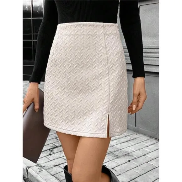 A-Line Solid Color Split Back Zipper Elegant Office/Work Skirt