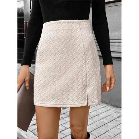 A-Line Solid Color Split Back Zipper Elegant Office/Work Skirt