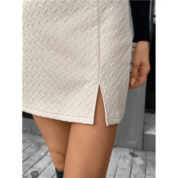 A-Line Solid Color Split Back Zipper Elegant Office/Work Skirt