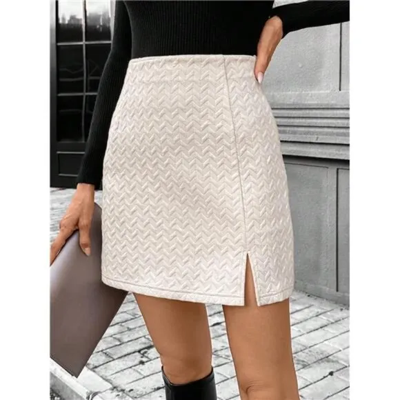 A-Line Solid Color Split Back Zipper Elegant Office/Work Skirt