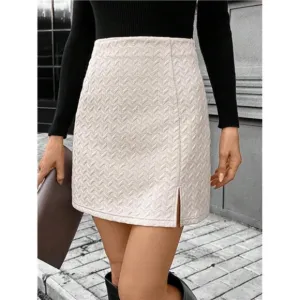 A-Line Solid Color Split Back Zipper Elegant Office/Work Skirt