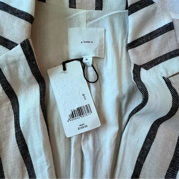 A Loves A Linen Rayon Blend Striped Single Button Women’s Blazer Size Medium
