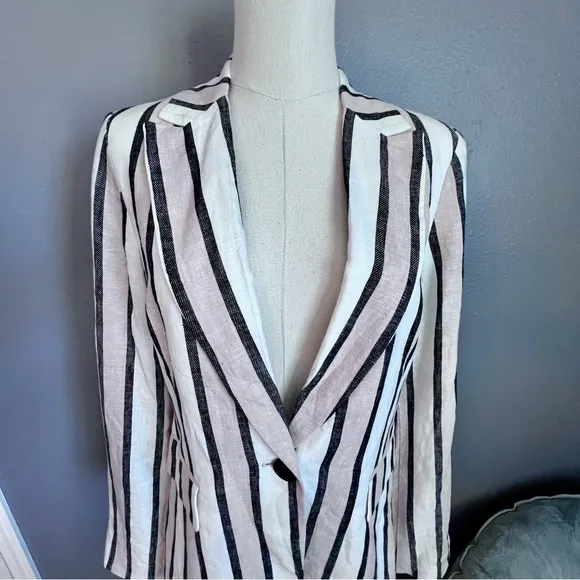 A Loves A Linen Rayon Blend Striped Single Button Women’s Blazer Size Medium