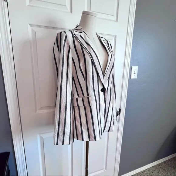 A Loves A Linen Rayon Blend Striped Single Button Women’s Blazer Size Medium