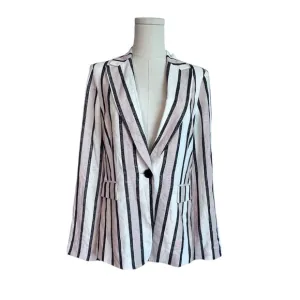 A Loves A Linen Rayon Blend Striped Single Button Women’s Blazer Size Medium