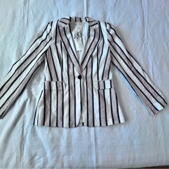 A Loves A Linen Rayon Blend Striped Single Button Women’s Blazer Size Medium