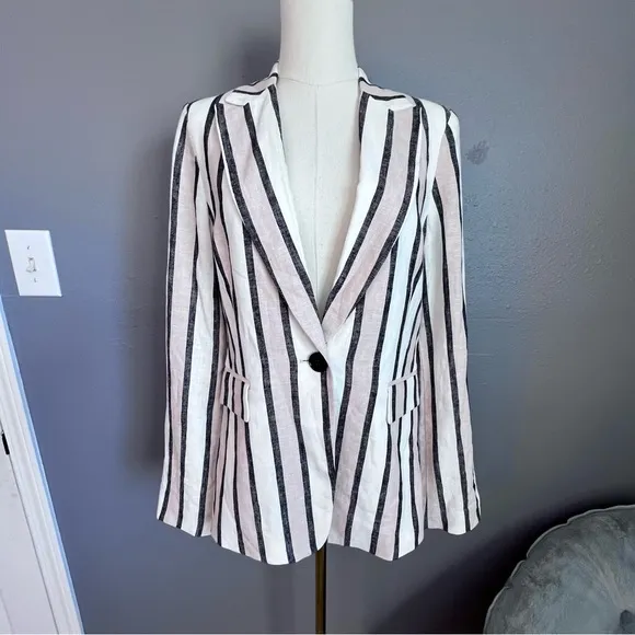 A Loves A Linen Rayon Blend Striped Single Button Women’s Blazer Size Medium