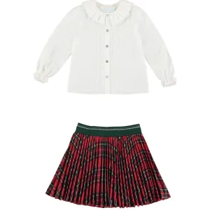 ABEL & LULA - Checked Pleated Skirt & Blouse Set - Red