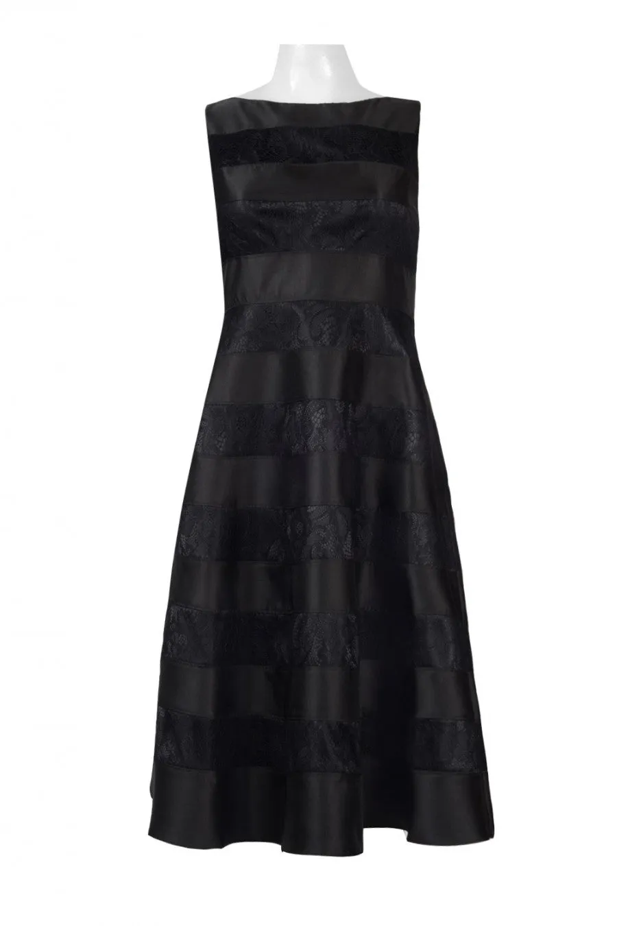Adrianna Papell AP1E200847 Boat Neck Sleeveless Zipper Back A-Line Mikado & Lace Dress