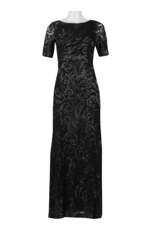Adrianna Papell AP1E201418 Boat Neck 3/4 Sleeve Zipper Back Embroidered