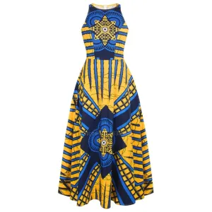 African Round Neck Sleeveless Dashiki Maxi Dress
