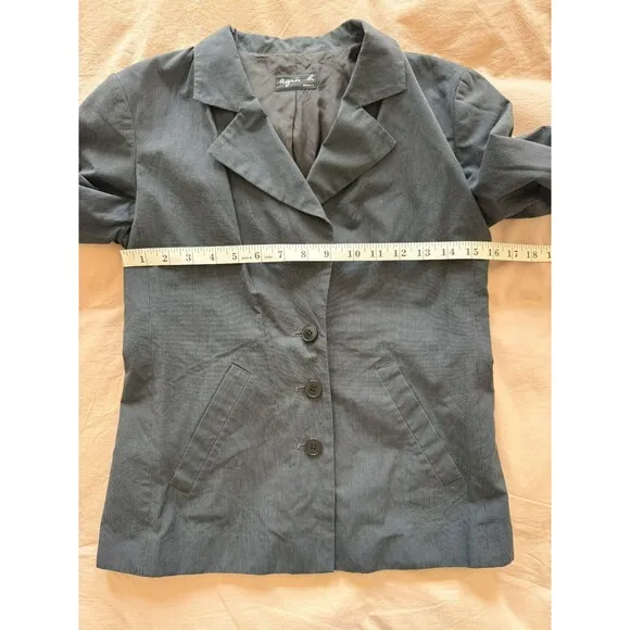 Agnes B Paris Womens S Gray White Pinstripe Single Breasted Blazer Jacket 90s