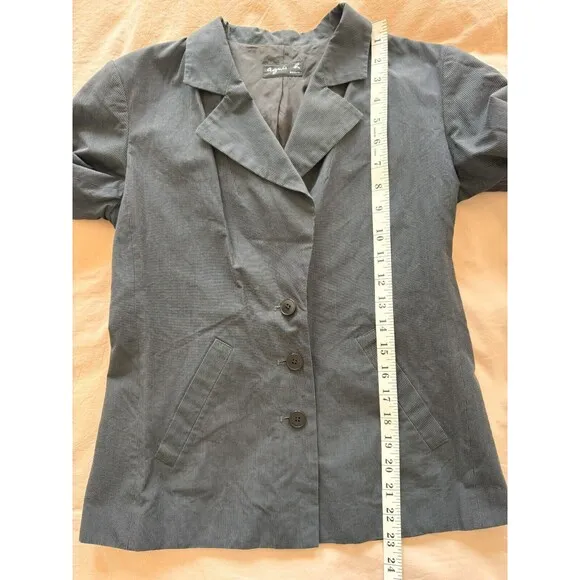 Agnes B Paris Womens S Gray White Pinstripe Single Breasted Blazer Jacket 90s
