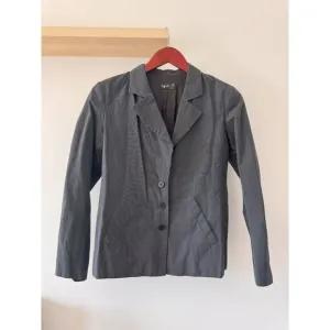 Agnes B Paris Womens S Gray White Pinstripe Single Breasted Blazer Jacket 90s