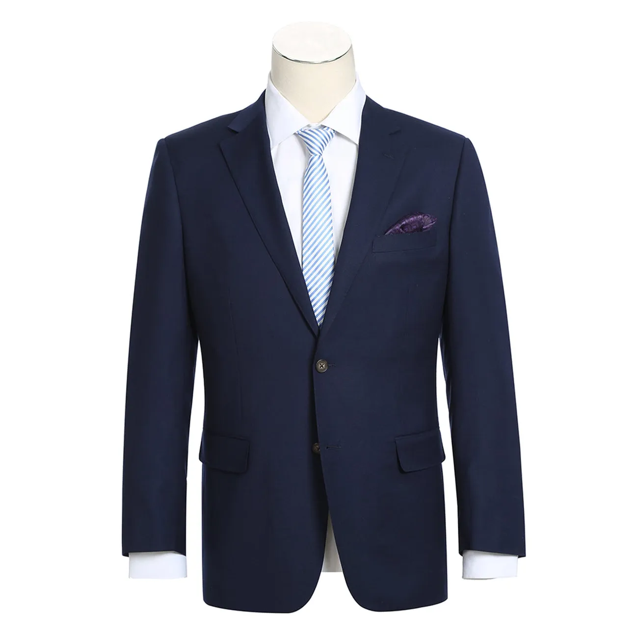Alessandro Vitello by Renoir Dark Navy Classic Fit Notch Lapels Solid Blazer 561-6