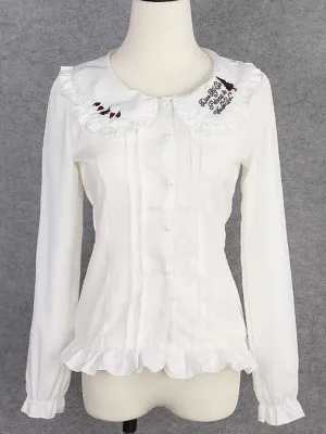 alice in wonderland embroidery ruffled blouse