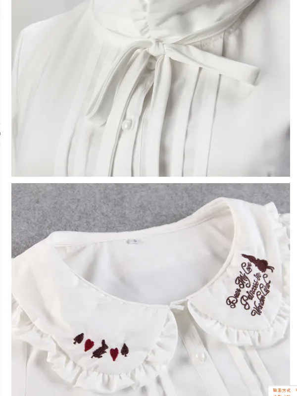 alice in wonderland embroidery ruffled blouse