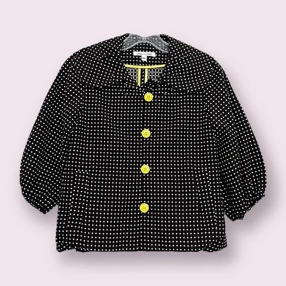 Alice   Olivia Wool Blazer Top Polka Dots Neon Yellow Blouse NWT Womens Size XS