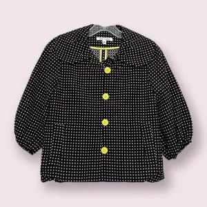 Alice   Olivia Wool Blazer Top Polka Dots Neon Yellow Blouse NWT Womens Size XS
