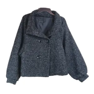 Amisu Pea Coat Womens Large Gray Double Breasted Balloon Sleeve Cape Jacket