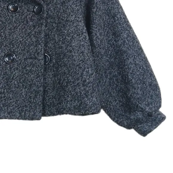 Amisu Pea Coat Womens Large Gray Double Breasted Balloon Sleeve Cape Jacket