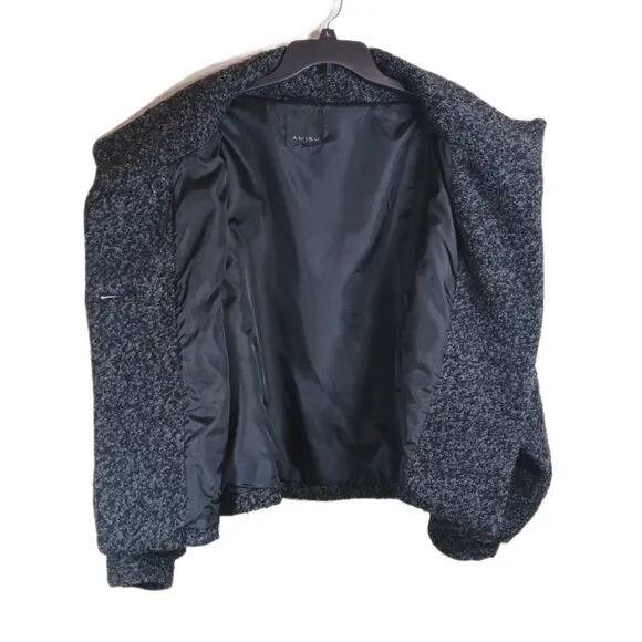 Amisu Pea Coat Womens Large Gray Double Breasted Balloon Sleeve Cape Jacket