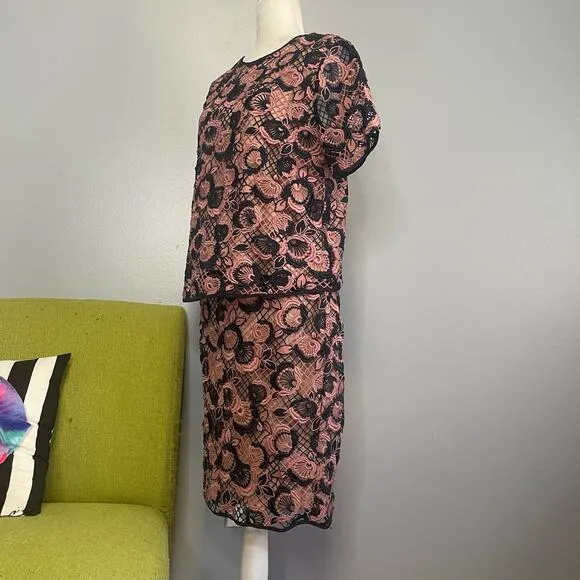 Ann Taylor Pink Blue Lace Matching Blouse Skirt Set NEW 8