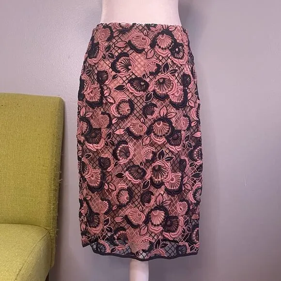 Ann Taylor Pink Blue Lace Matching Blouse Skirt Set NEW 8