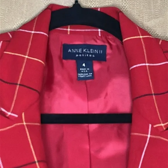 Anne Klein II NWOT Vintage Women's Red Stripe‎ Wool Blend Blazer Size 4 Petite